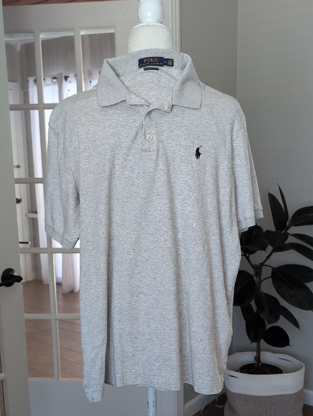 Polo by Ralph Lauren Men's Heather Gray Classic Polo Shirt Medium